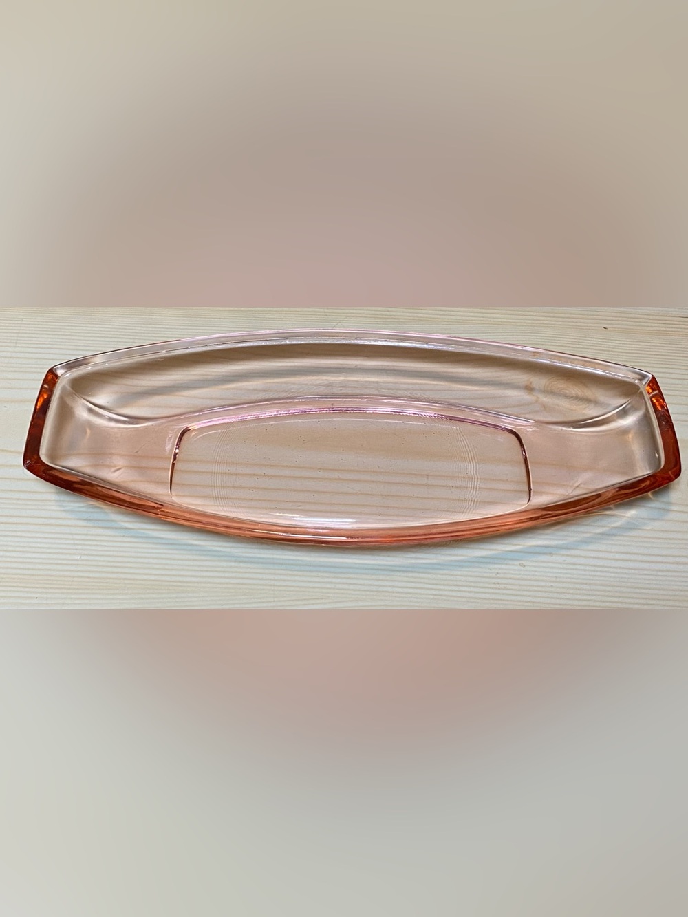 Pink Depression Glass Curved Rectangle Vegetable Boat Décor Dish 11” Unbranded